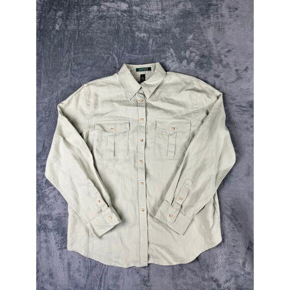 Lauren Ralph Lauren women’s large 100% linen button up long sleeve shirt excel - Picture 1 of 8